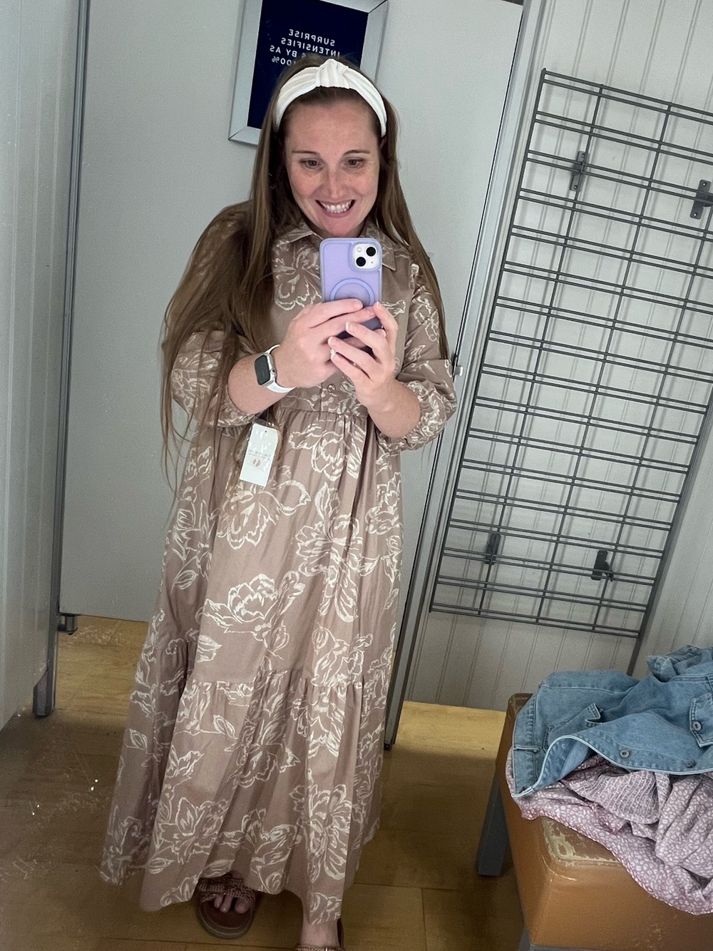 Tahari Beige Floral Maxi Dress